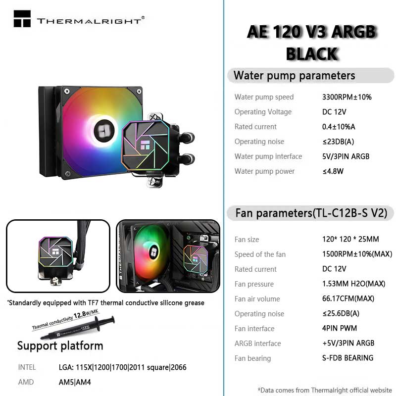 Aio Liquid Cooler - Thermalright AQUA ELITE 120 V3 ARGB-CPU,